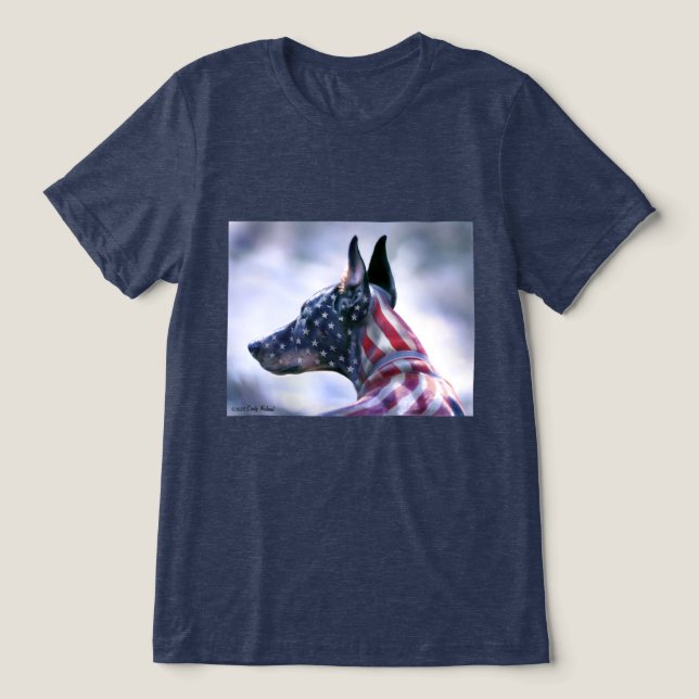 Camiseta Estrelas e Stripes Doberman Pinscher (Design frontal)