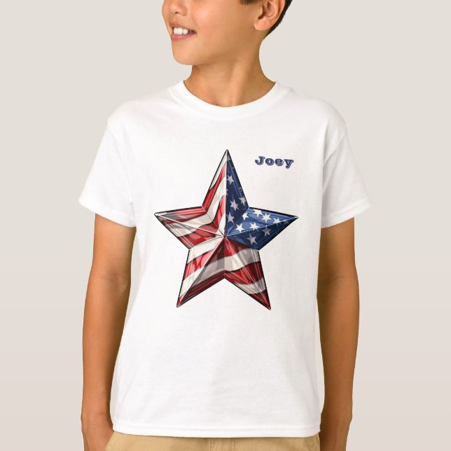 Camiseta "Estrelas e Stripes" Estrelado com Name Boy (Frente)