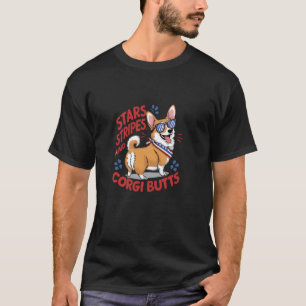 Camiseta Estrelas Engraçadas, Listras e Traseiros de Corgi