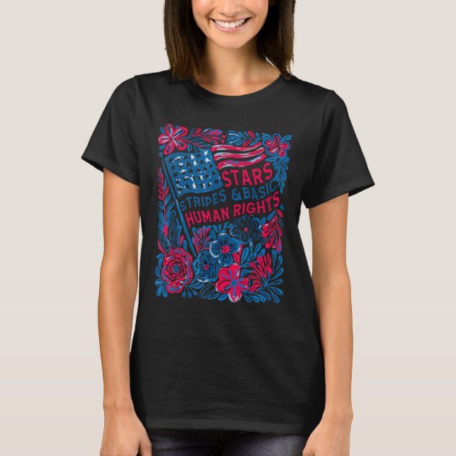 Camiseta Estrelas Listras Direitos Humanos 4 De Julho Flora (Frente)