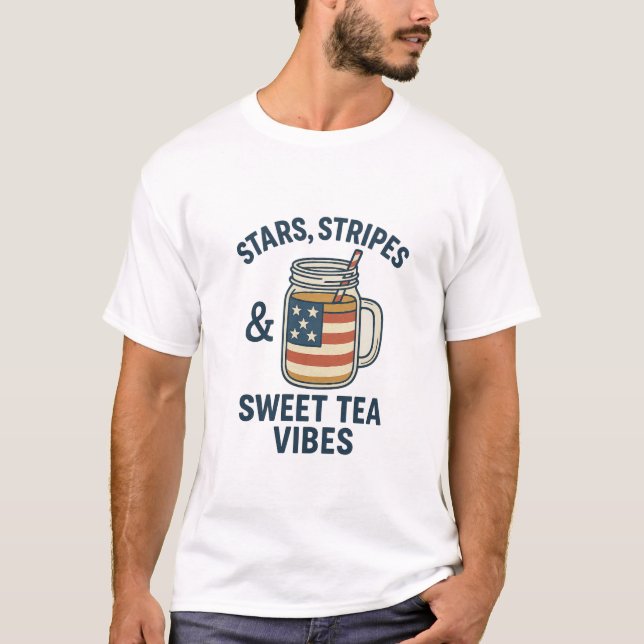Camiseta Estrelas, Listras e Vibrações de Chá Doce – Mulher (Frente)