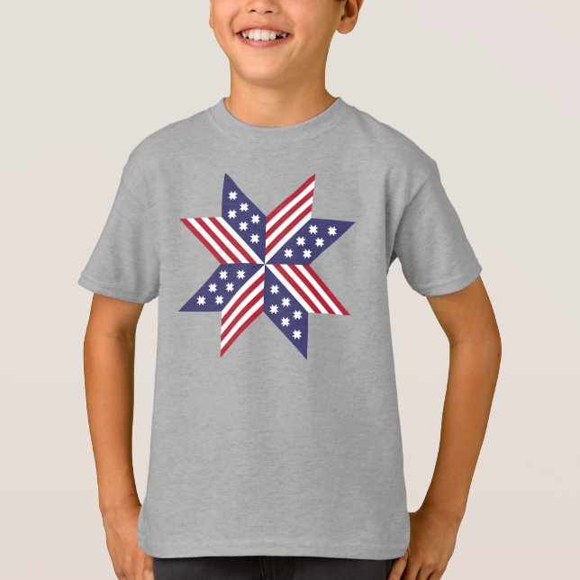 Camiseta Estrelas Nativas Azuis Azuis Vermelho Patriótico (Frente)