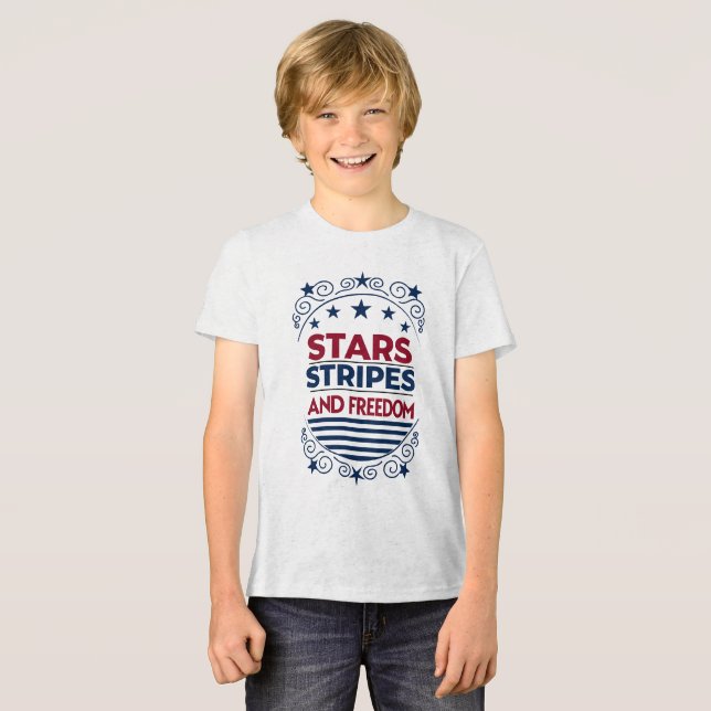Camiseta Estrelas, Stripes e Liberdade 4 de julho (Frente Completa)