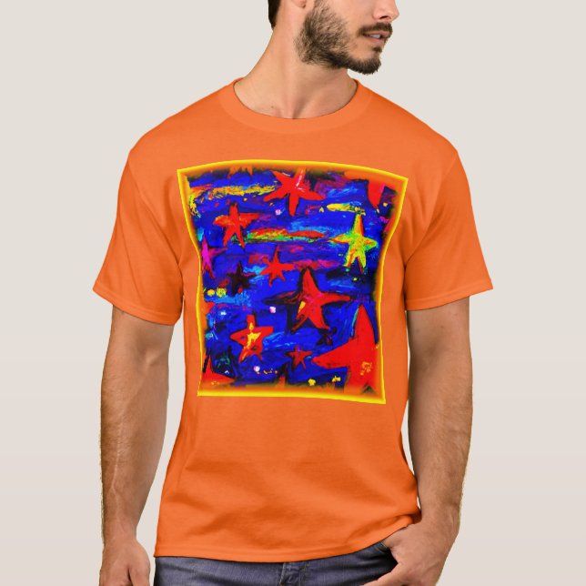 Camiseta Estrelas Vermelhas Coloridas. Comprar Agora (Frente)