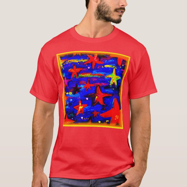 Camiseta Estrelas Vermelhas Coloridas. Comprar Agora (Frente)
