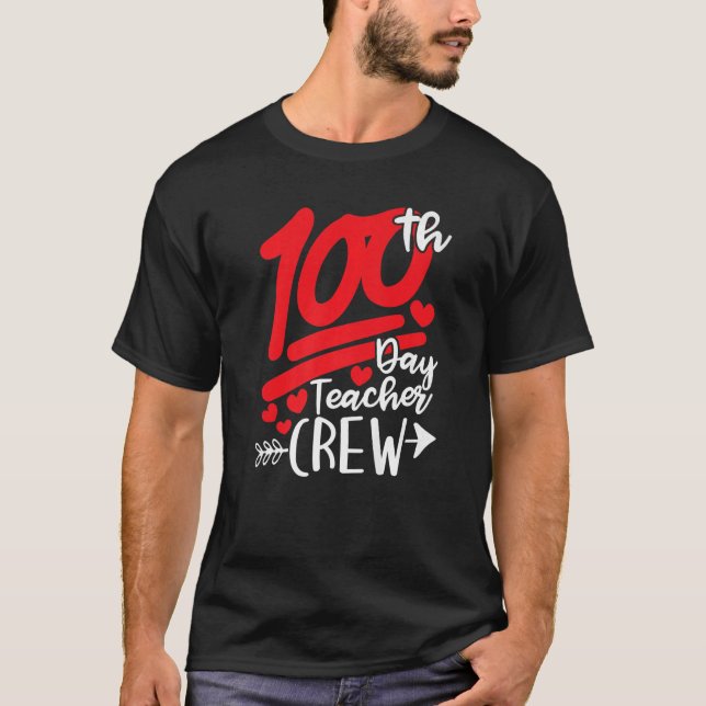 Camiseta Estudante 100.º dia Professora Tripulação Feliz 10 (Frente)