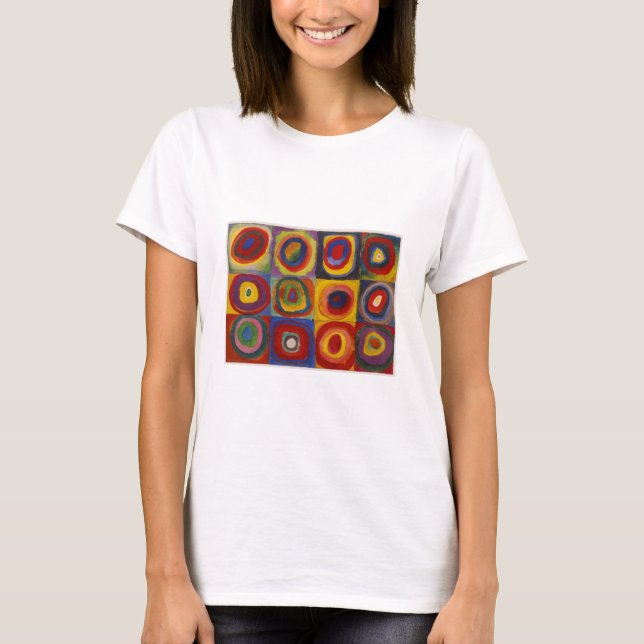 Camiseta Estudo de cor: quadrados com círculos concentrados (Frente)