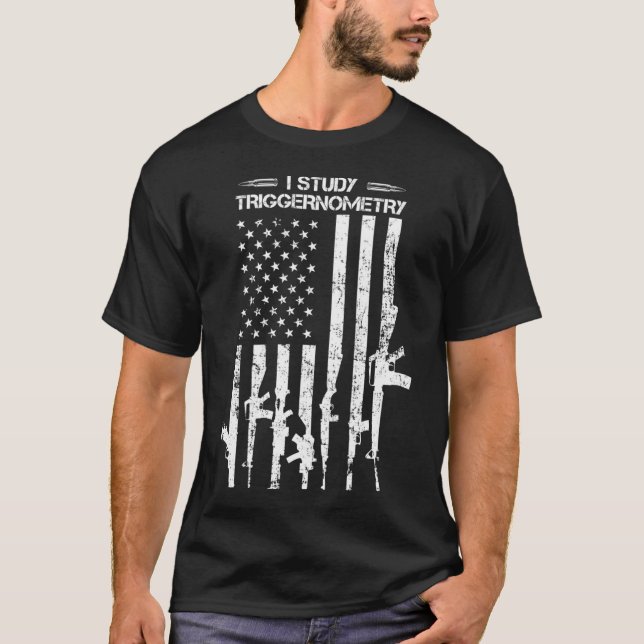Camiseta Estudo Triggernomtry USA Flag Pro Gun Guns De Volt (Frente)