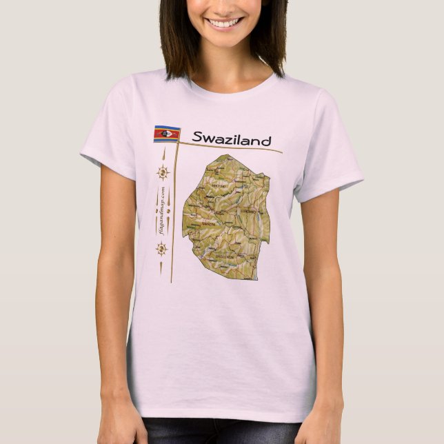 Camiseta Eswatini Mapa + Bandeira + Título (Frente)