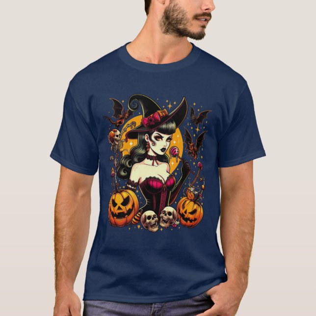 Camiseta Eterno Vintage Estilo de Bruxa Spooky (Frente)