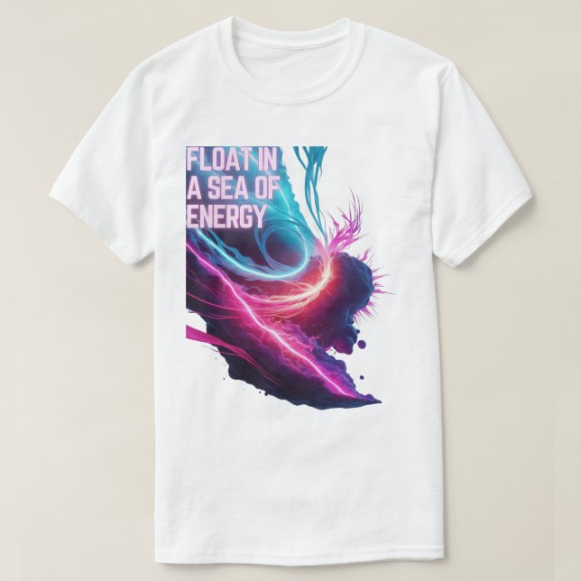 Camiseta Étero Elétrico - Flutuar num mar de energia (Frente do Design)