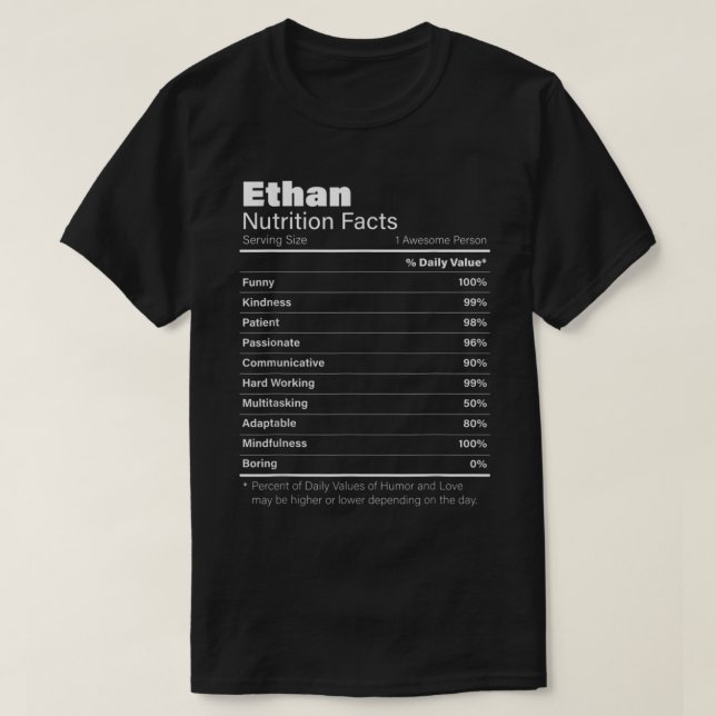 Camiseta Ethan Nutrition Personalised Name Funny (Frente do Design)