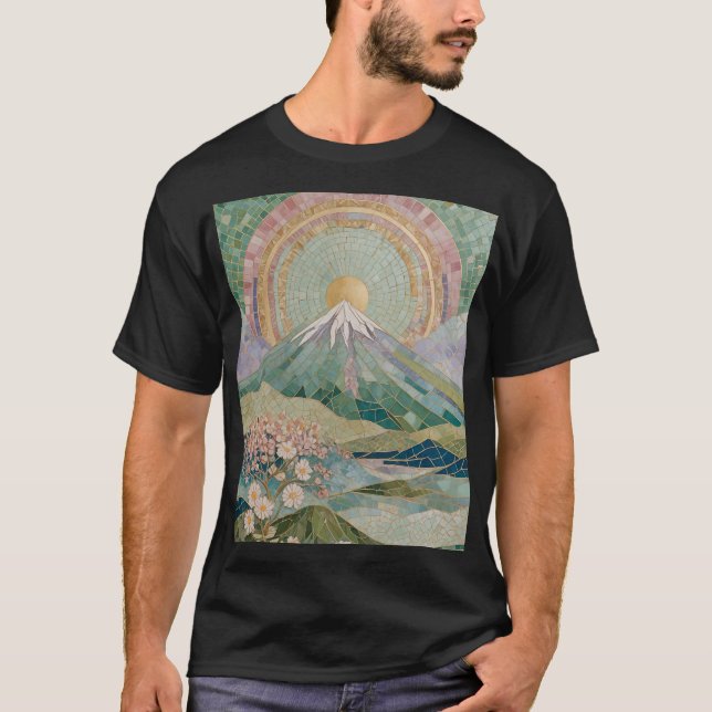Camiseta Ethereal Bloom: Pastel Mosaic Volcano in Spring (Frente)