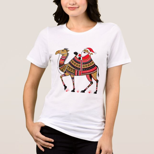 Camiseta Ethnic Santa and Camel Winter Print (Frente)