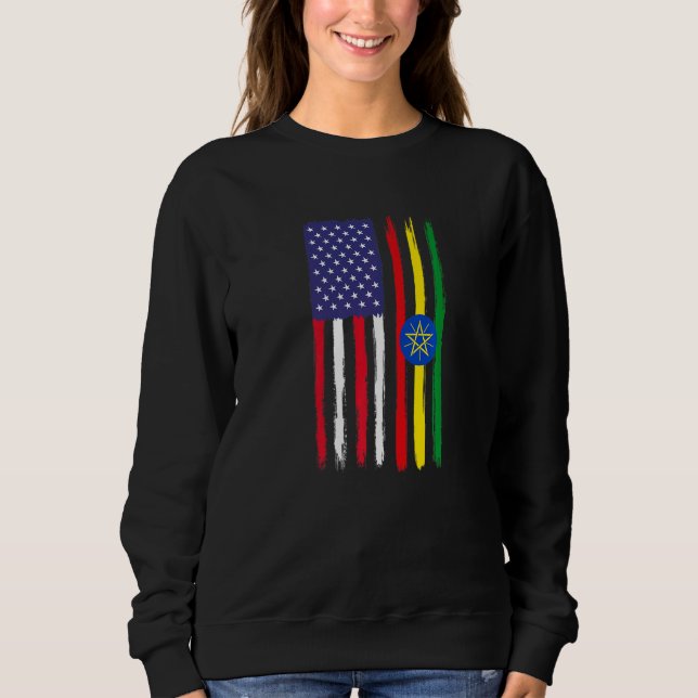 Camiseta Etíope Roots Half American Flag Patriotic Ethio (Frente)