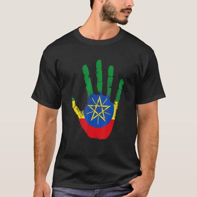 Camiseta Etiópia Flag Vintage Hand Addis Abeba África (Frente)