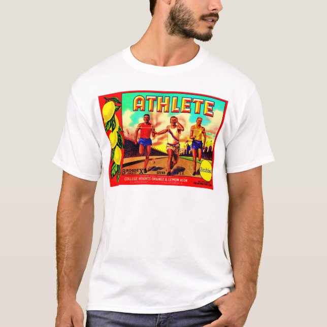 Camiseta Etiqueta da fruta de atleta da década de 1930 (Frente)