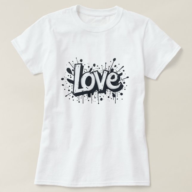 Camiseta Etiqueta de amor monocromática (Frente do Design)
