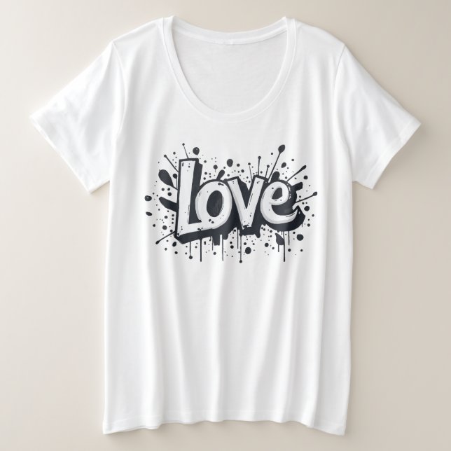 Camiseta Etiqueta de amor monocromática (Frente do Design)