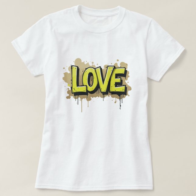Camiseta Etiqueta de amor monocromática (Frente do Design)