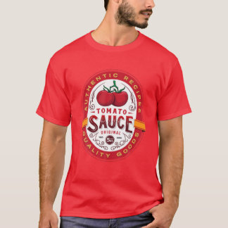 Camiseta Etiqueta De Molho De Tomate Autêntico Rótulo Engra