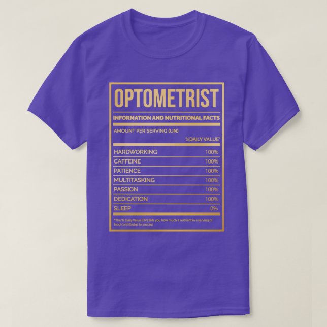 Camiseta Etiqueta de Nutrição de Optometria Funny Optometri (Frente do Design)