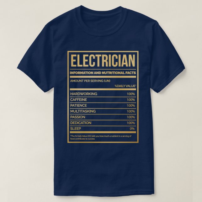 Camiseta Etiqueta de Nutrição Engraçada Eletrônica em Doura (Frente do Design)