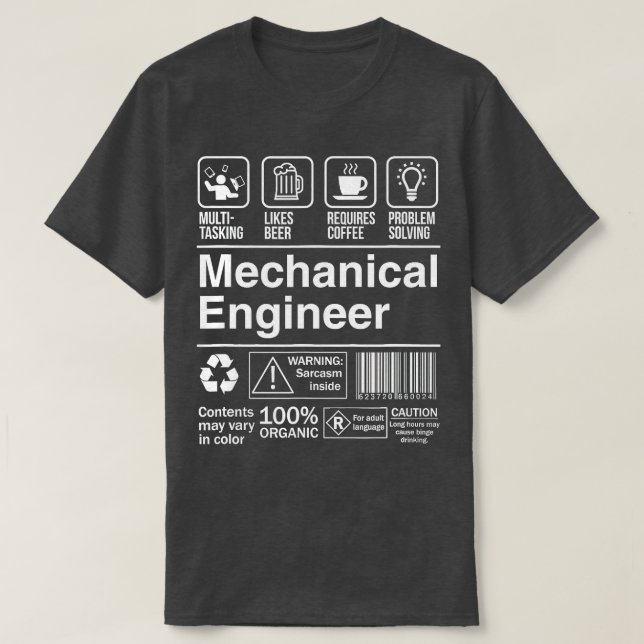 Camiseta Etiqueta de produto de Engenheiro mecânico (Frente do Design)