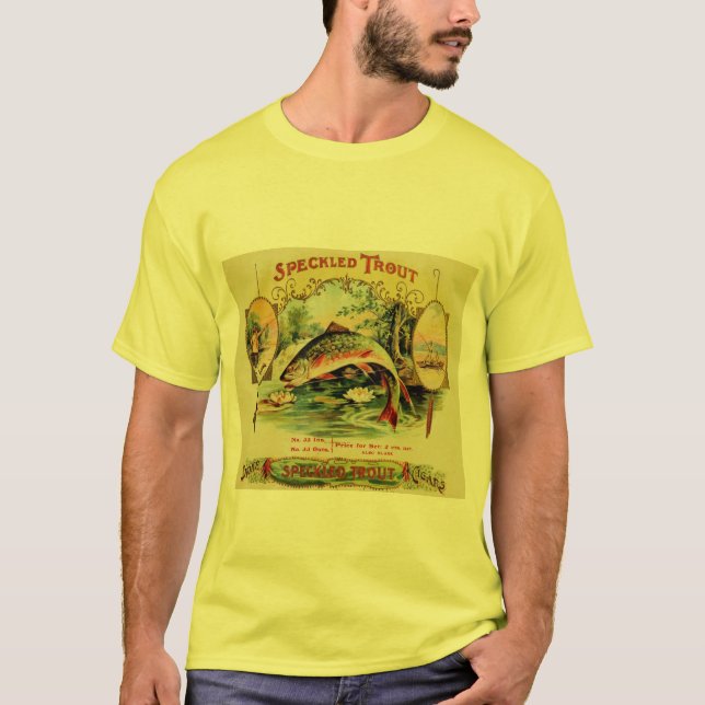 Camiseta Etiqueta do charuto da pesca dos peixes da truta (Frente)