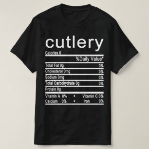 Camiseta etiqueta dos fatos nutricionais dos talheres