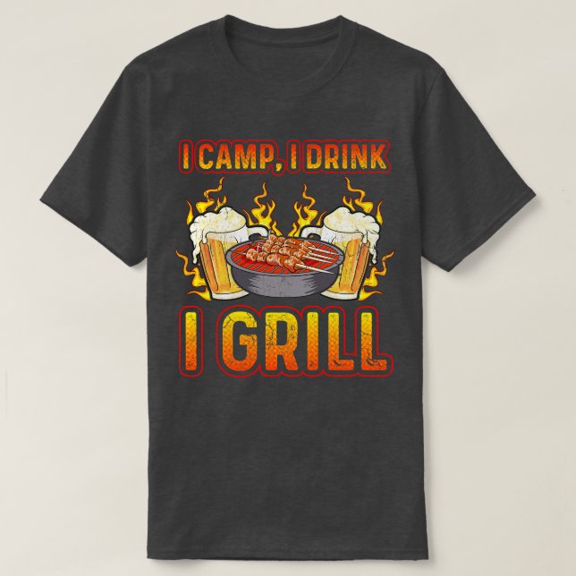 Camiseta Eu Acampo Eu Bebo Eu Grito Acampamento Acampamento (Frente do Design)