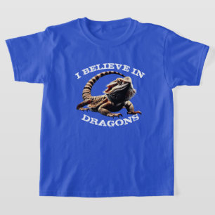 Camiseta "Eu acredito em dragões" com dragão barbudo