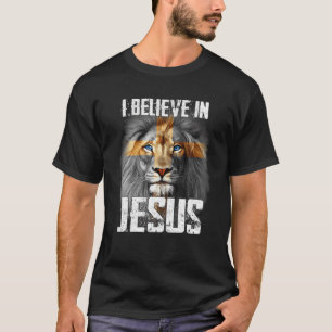 Camiseta Eu Acredito Em Jesus Leão Deus Cristão