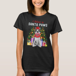 Camiseta Eu Acredito Em Papais noeis Paws Bonito Bulldog Fr
