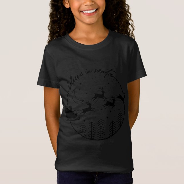 Camiseta Eu Acredito Em Papais noeis Reindeer Silhouette Na (Frente)