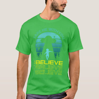 Camiseta Eu Acredito na Impressão de OVNI vintage