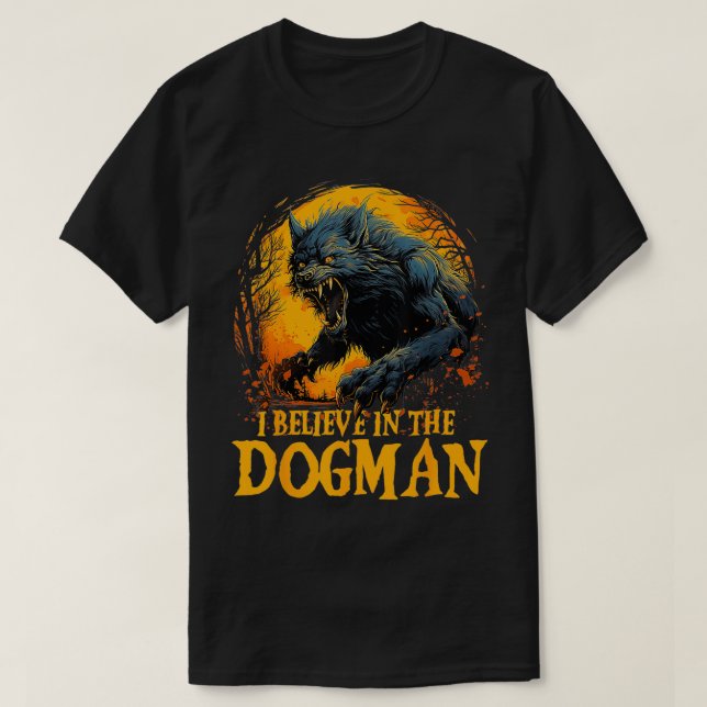 Camiseta Eu acredito no Dogman Michigan Cryptid LBL Crypt (Frente do Design)