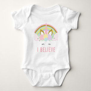 Camiseta Eu acredito o Romper do bebê do unicórnio
