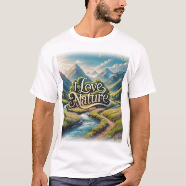Camiseta Eu adoro a Natureza - para Adventure Lovers, ao ar (Frente)