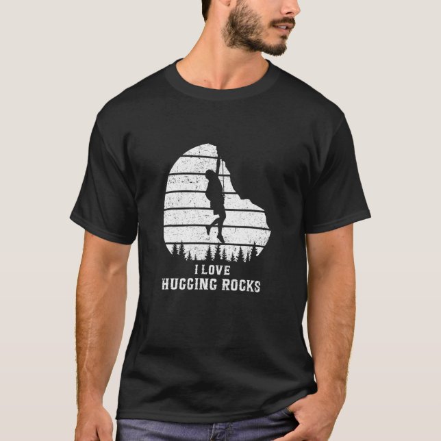 Camiseta Eu Adoro Abraçar Rochas Derrubando Pedra Escalada (Frente)