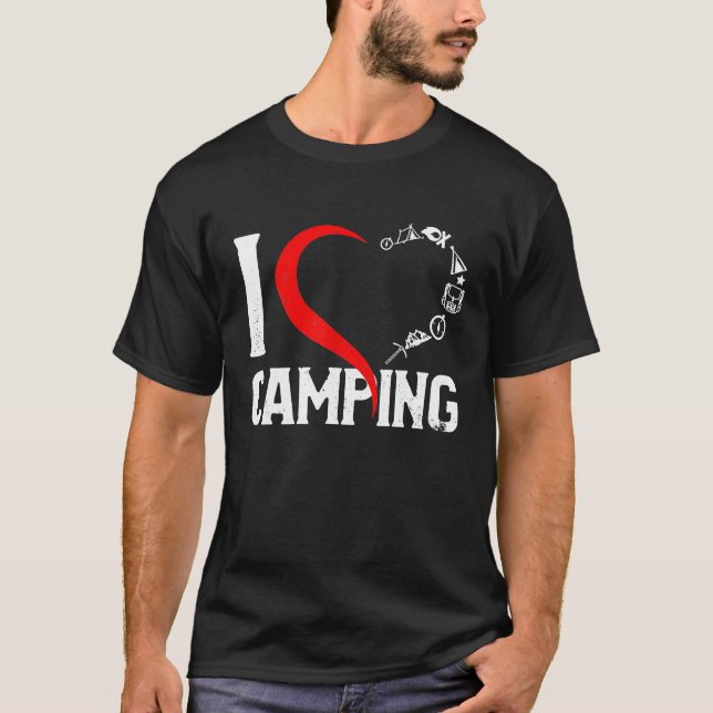 Camiseta Eu Adoro Acampar Coração Com Montanhas Sacudir De  (Frente)
