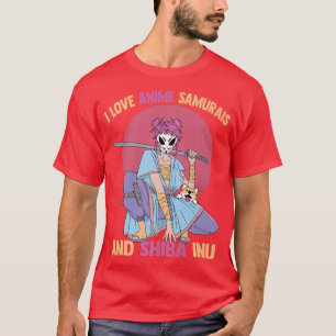 Camiseta Eu Adoro Animas Samurais E Shiba Inu Kawaii Otaku