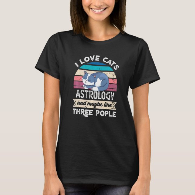 Camiseta Eu Adoro Astrologia De Gatos E Três Pessoas (Frente)