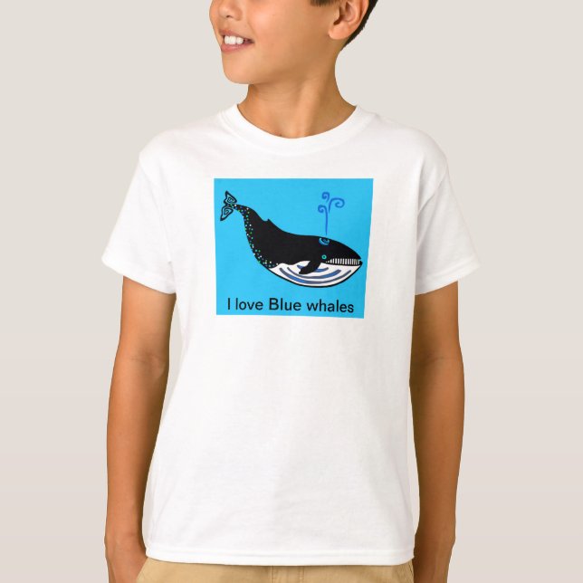 Camiseta Eu adoro BALEIAS AZUIS - Imagem animal ameaçada (Frente)