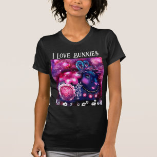 Camiseta Eu Adoro Bunnies Whimsical Bunny Pintura Rosa