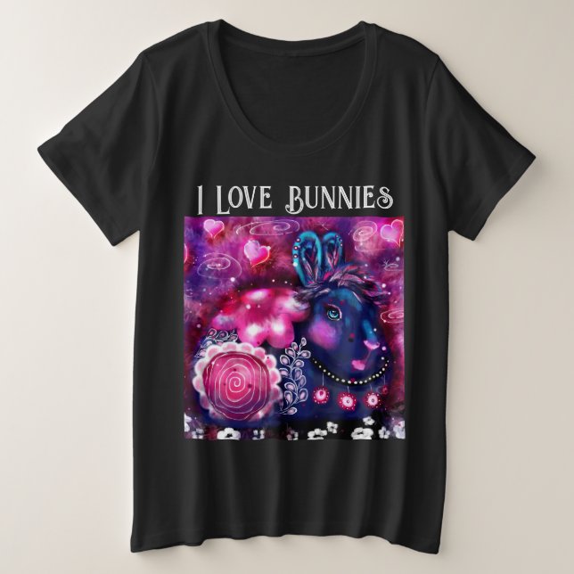 Camiseta Eu Adoro Bunnies Whimsical Bunny Pintura Rosa (Frente do Design)