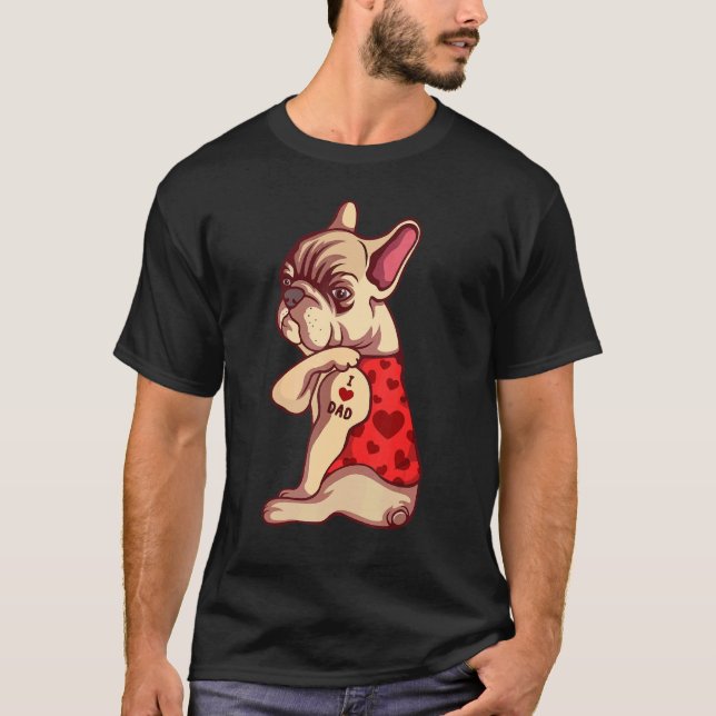 Camiseta Eu Adoro Cachorro Pai Tatuagem Inglês Cachorro Fra (Frente)