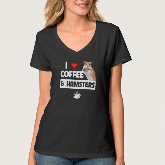 Camiseta Eu adoro café e gaiola de Hamsters (Frente)