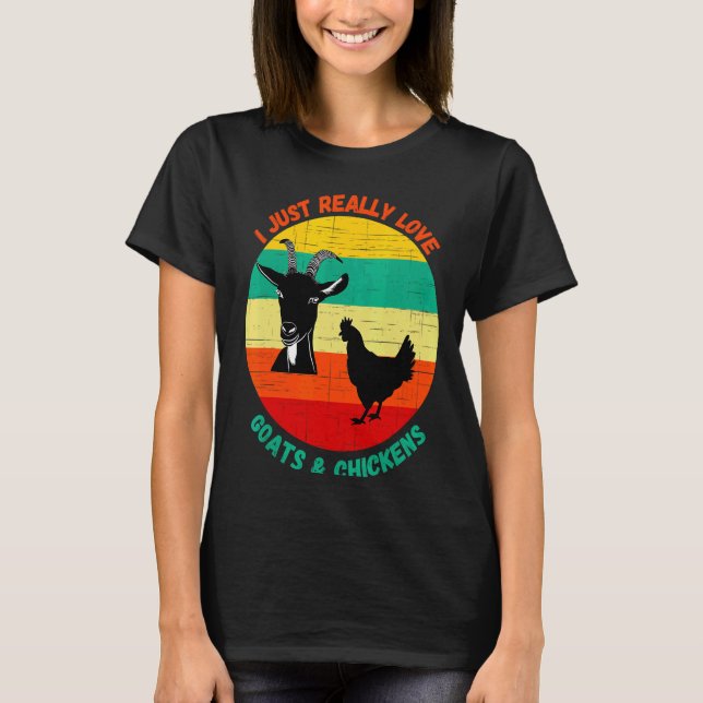 Camiseta Eu Adoro Caprinos E Frangos Retro (Frente)