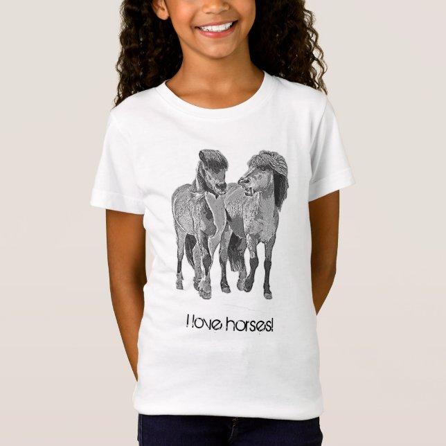 Camiseta Eu adoro cavalos! Pontas brancas islandesas (Frente)